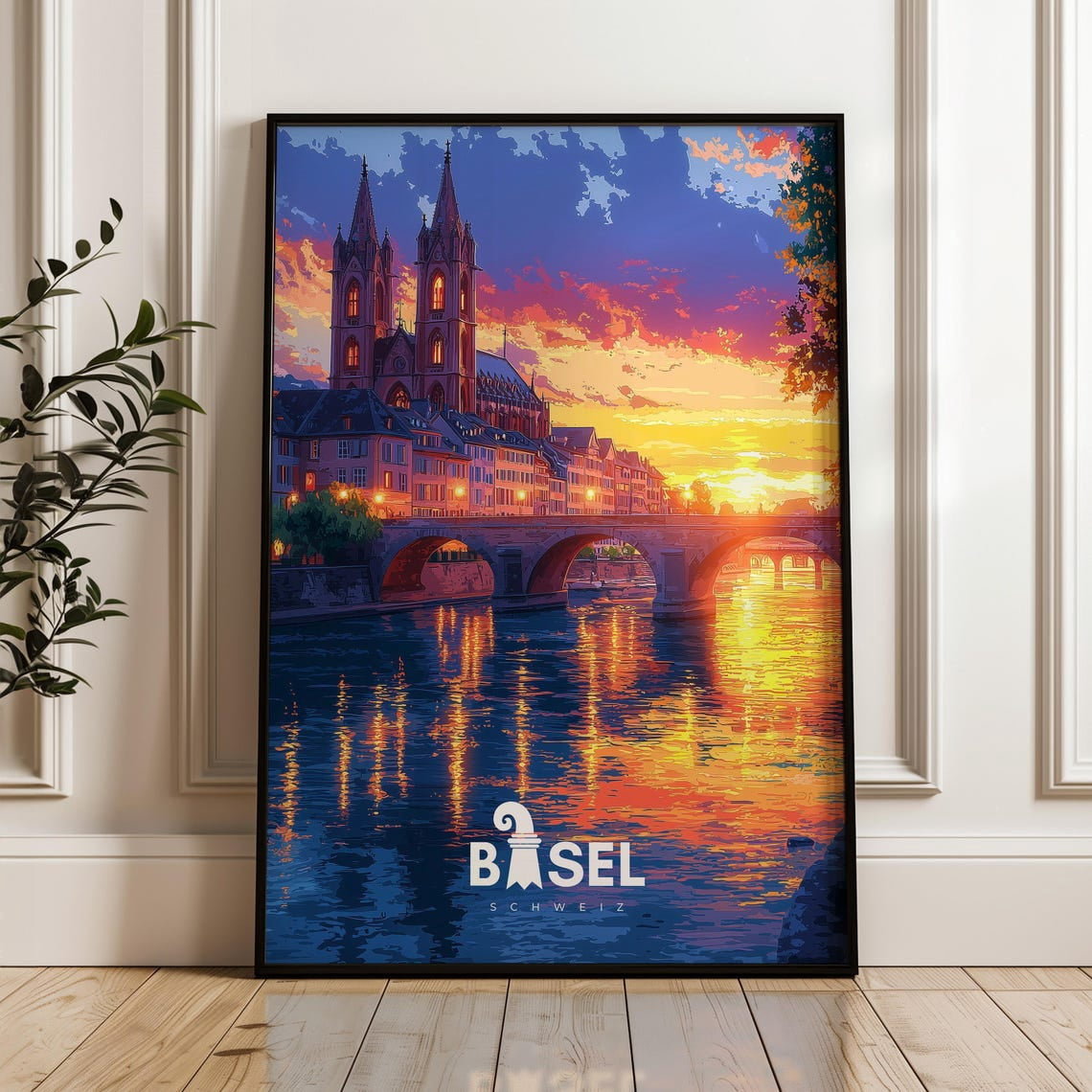 Basel Switzerland Rhine River Golden Sunset Historic European Cityscape ...