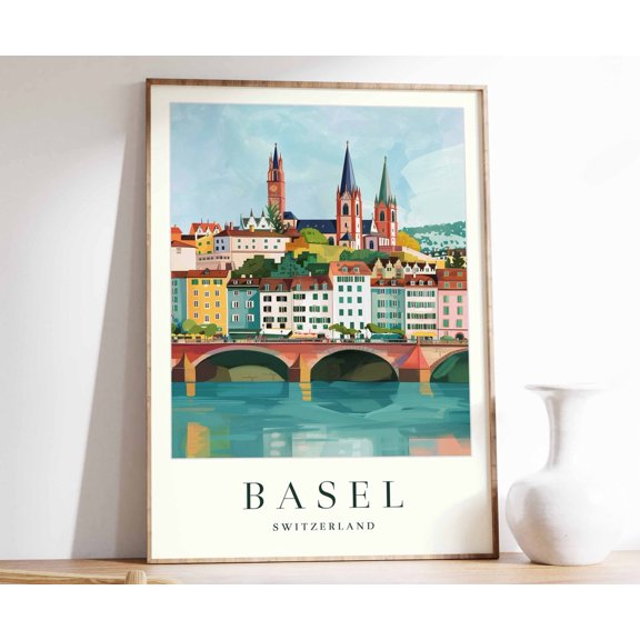 Basel Switzerland Travel Rhine River Art, Unframed Paper Print