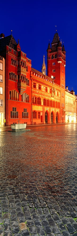 Basel Town Hall at night Market Square Basel Switzerland Canvas Art - Panoramic Images (12 x 36)