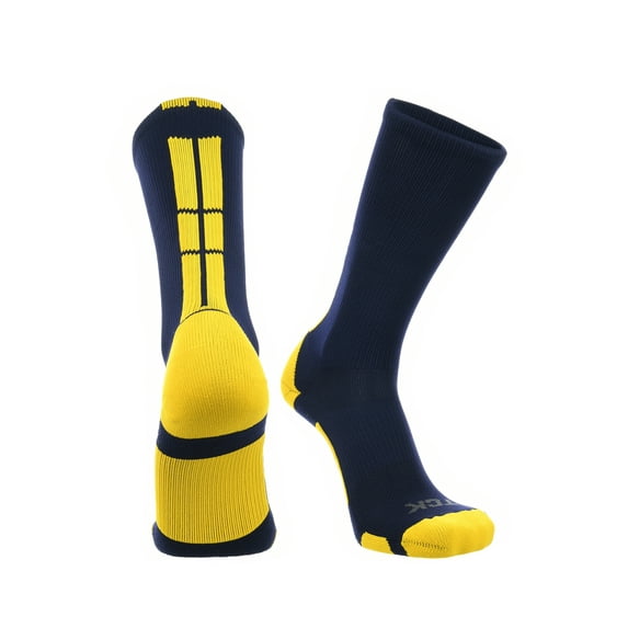 Navy Basketball Socks Boys Girls Youth Kids Womens Mens Basketball Socks Football, Baseline Crew (Navy Blue - Gold, Large)
