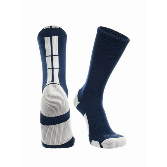 Navy Basketball Socks Boys Girls Youth Kids Womens Mens Basketball Socks Football, Baseline Crew (Blue - White, Large)