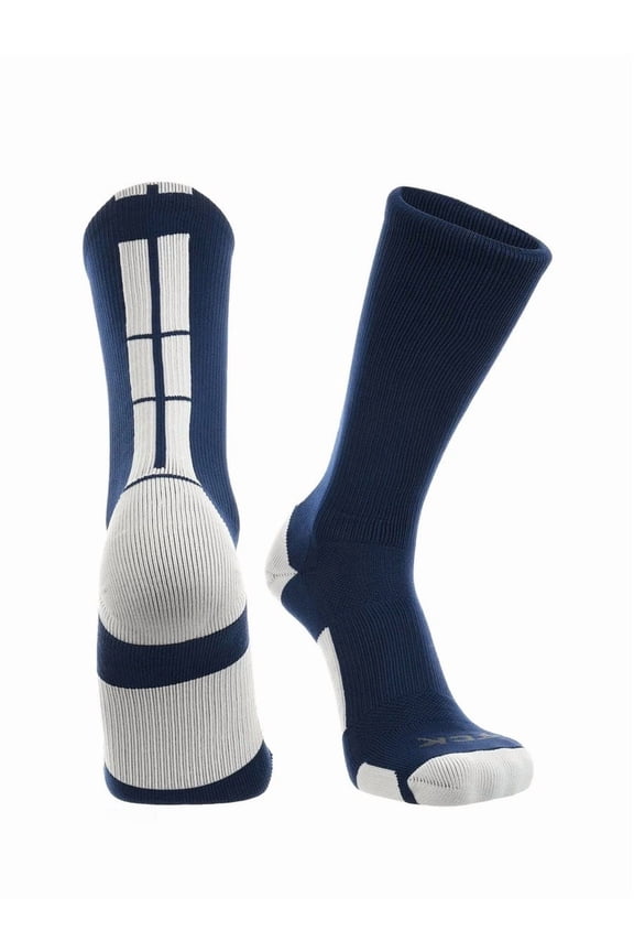 Navy Basketball Socks Boys Girls Youth Kids Womens Mens Basketball Socks Football, Baseline Crew (Blue - White, Large)