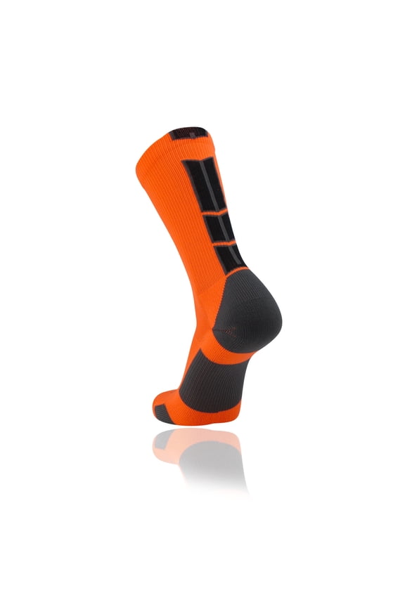 Neon Orange Basketball Socks Boys Girls Youth Kids Womens Mens Basketball Socks Football, Baseline Crew (Orange - Black, Small)