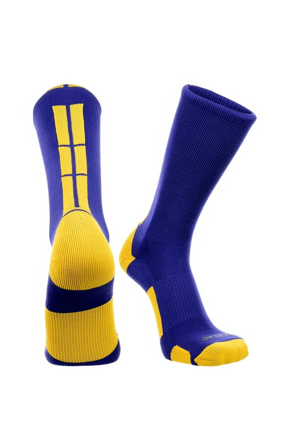 Lakers Basketball Socks Boys Girls Youth Kids Womens Mens Basketball Socks Football, Baseline Crew (Purple - Gold, Large)