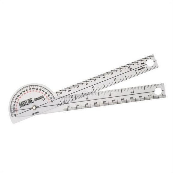 Baseline 360 degree clear plastic goniometer joint angle and range of motion measurer