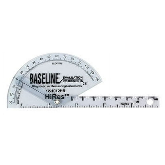 Baseline 360 degree clear plastic goniometer joint angle and range of motion measurer