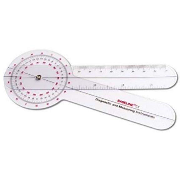 Baseline 360 degree clear plastic goniometer joint angle and range of motion measurer