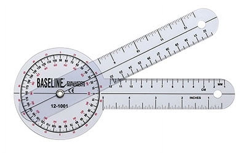 Baseline 360 degree clear plastic goniometer joint angle and range of motion measurer