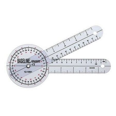 Baseline 360 degree clear plastic goniometer joint angle and range of motion measurer
