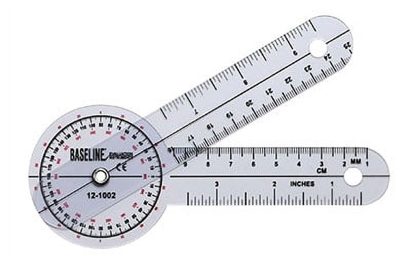 Baseline 360 degree clear plastic goniometer joint angle and range of motion measurer