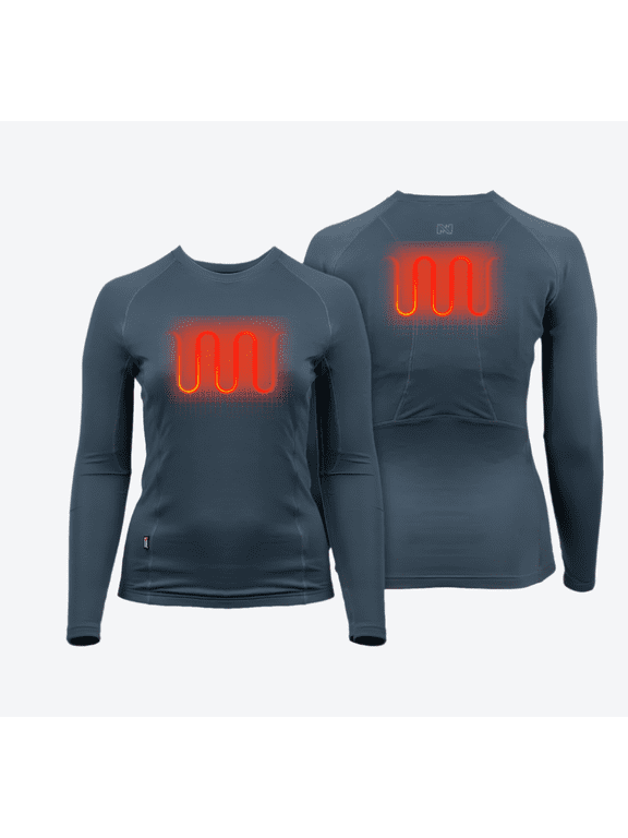 Baselite Heated Base Layer Shirt for Women, 3 Heat Zones, 7.4V Battery Included, Jersey Knit with Thumbholes, Arctic Blue