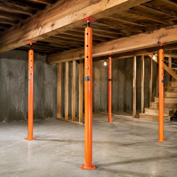 Basement Jack Post, 56-100 in height range, 18000 lb max load, steel telescoping support beam, adjustable for house floor lifting