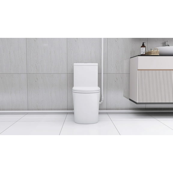Basement Macerating Toilet System with 600W Dual Flush, ADA-Compliant Elongated Seat, Connects to Sink Shower for Versatile Plumbing, Soft-Close Lid, White Porcelain Design