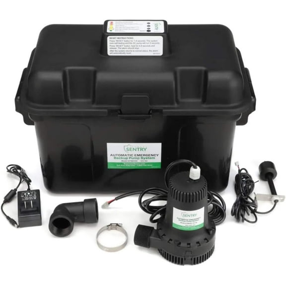 Basement Sentry Automatic Emergency Backup Sump Pump System (12V Battery Powered) Provides Additional Protection Against Basement Flooding When Power Goes Out