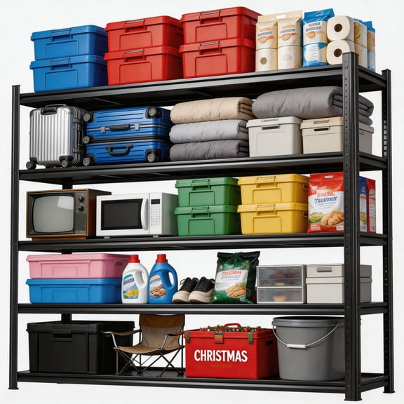 Basement Storage Shelves Heavy Duty, 3000lb 5 Tier Metal Shelving Unit, Double-Layer Column Thickened Panel Adjustable Rack 40"Wx72"H for Luggage Bins & Seasonal Items