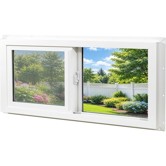 Basement Window, Vinyl Bathroom Sliding Windows, 32" X 14" White