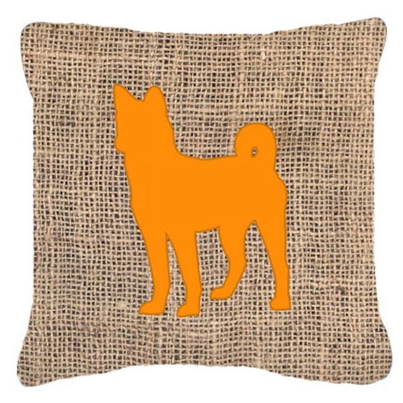 Basenji Burlap and Orange Indoor & Outdoor Decorative Fabric Pillow - 18 x 18 in.