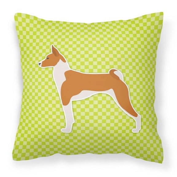Basenji Checkerboard Green Fabric Decorative Pillow