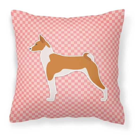 Basenji Checkerboard Pink Fabric Decorative Pillow
