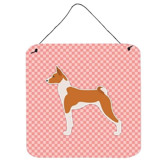 Basenji Checkerboard Pink Wall or Door Hanging Prints
