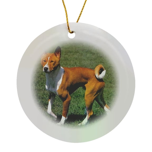 3drose, Basenji, Circle Porcelain Ornament