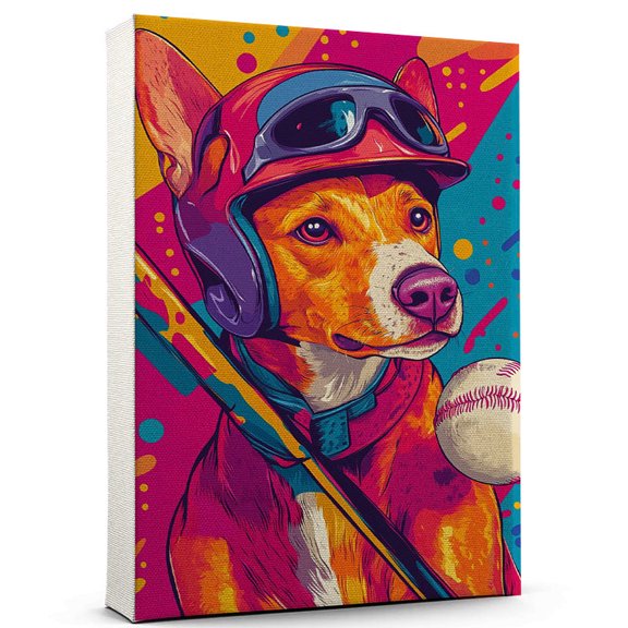 Basenji Dog Playing Baseball Wall Canvas Basenji Canvas Art for Dog Lovers, Baseball Canvas and Unique Room Decor