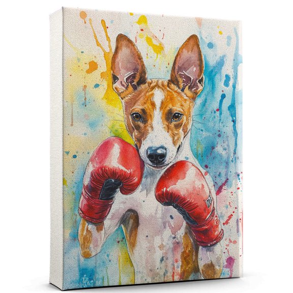 Basenji Dog Playing Boxing Wall Canvas Basenji Canvas Art for Dog Lovers, Boxing Canvas and Unique Room Decor