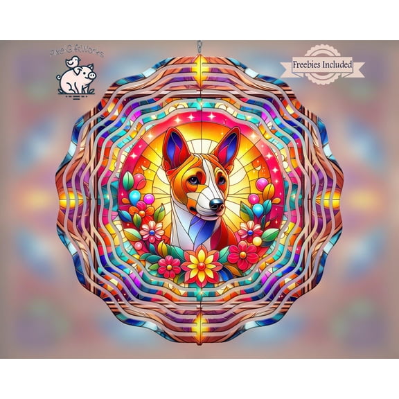 Basenji Dog Stained Glass 3D Wind Spinner Kinetic Garden Decor