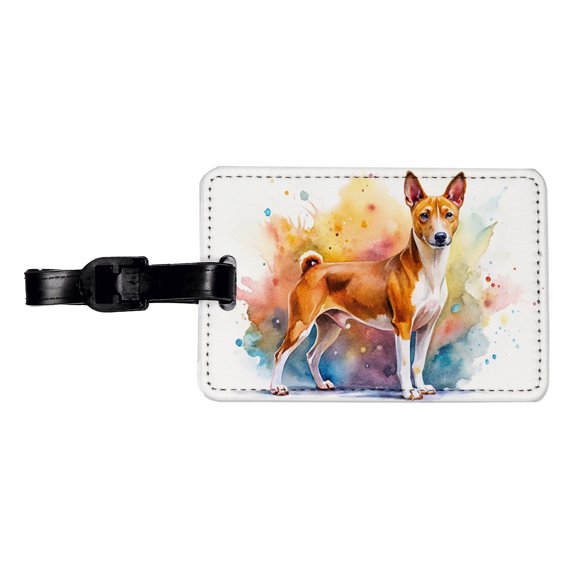 Basenji Dog Watercolor Style Faux Leather Travel Luggage Tag