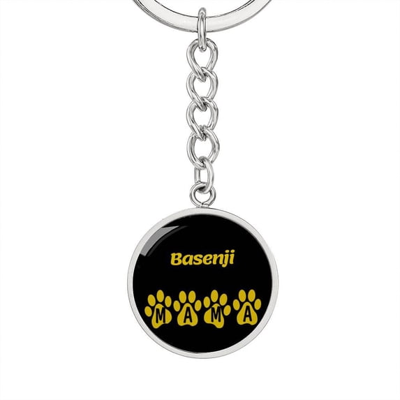 Basenji Mama Circle Keychain Stainless Steel or 18k Gold Dog Mom Pendant