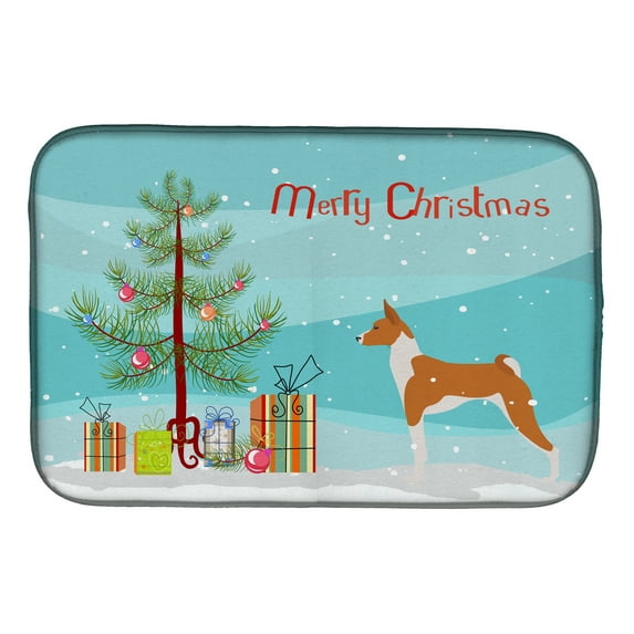 Basenji Merry Christmas Tree Dish Drying Mat