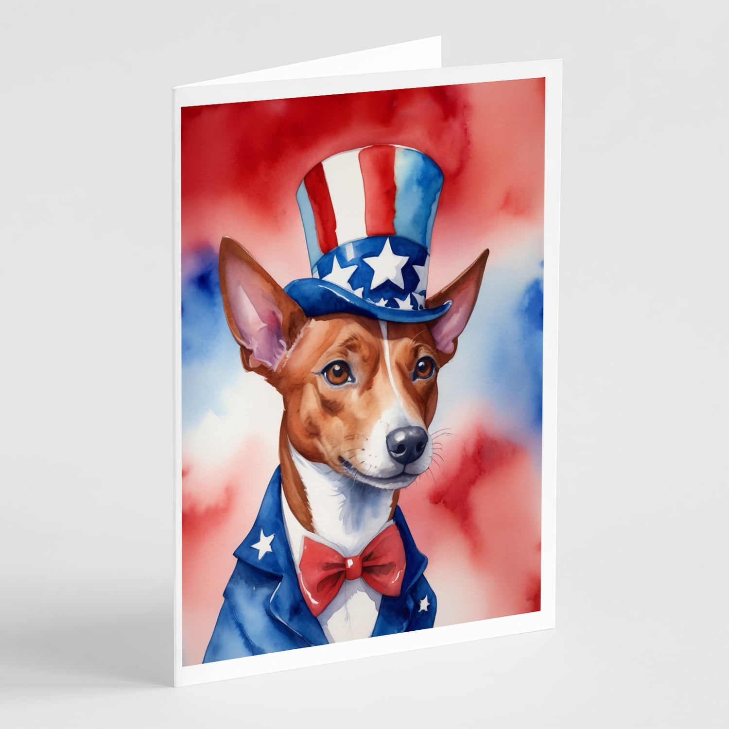 Basenji Patriotic American Greeting Cards Pack of 8 7 in x 5 in