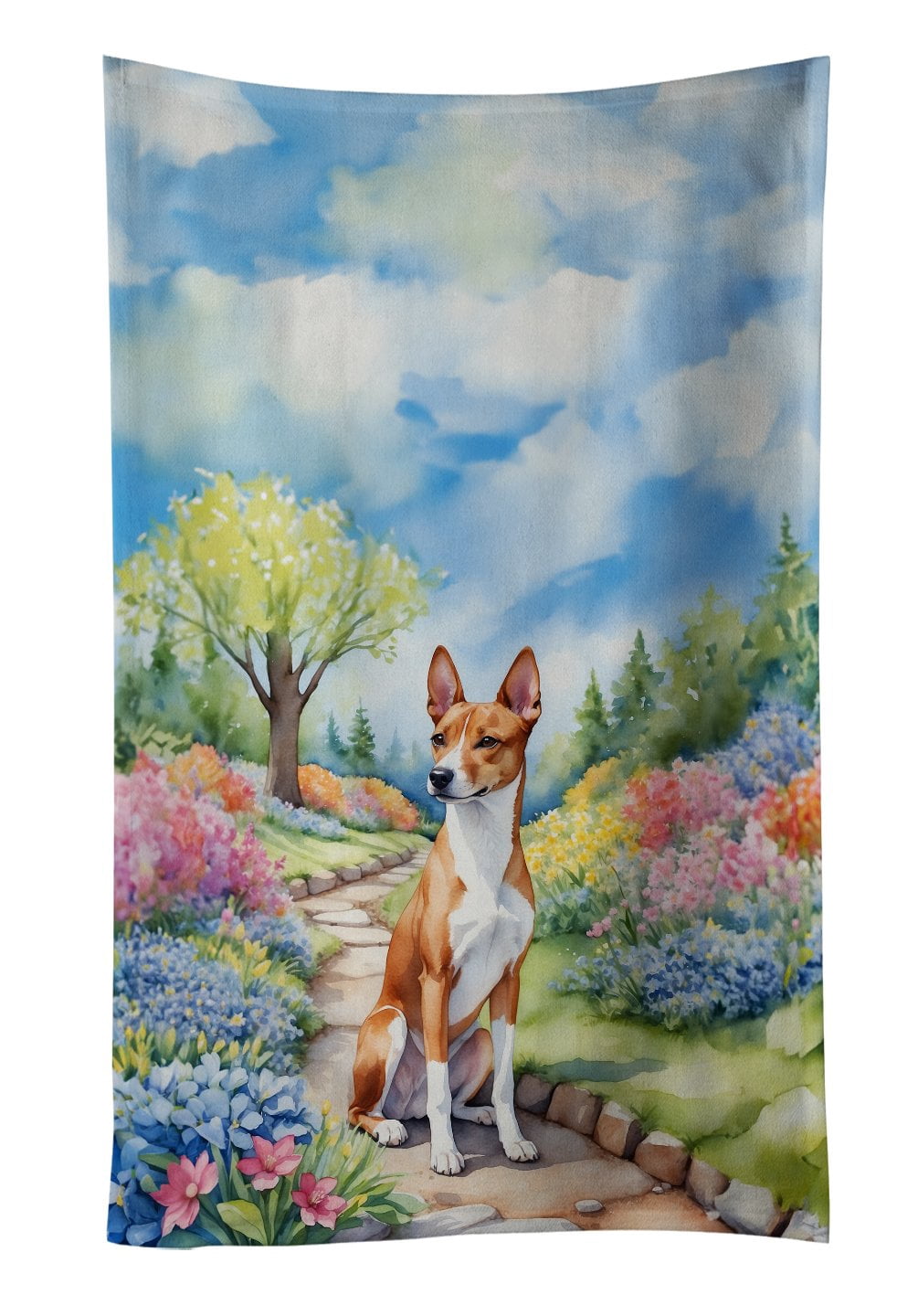 Basenji Spring Garden Kitchen Towel 15 in x 25 in