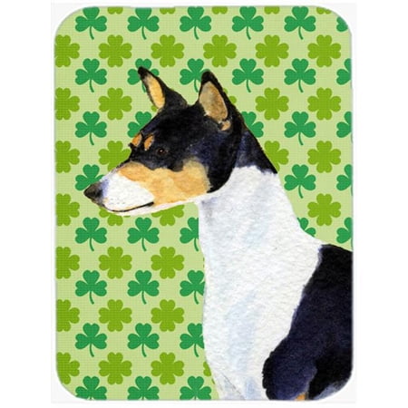 Basenji St. Patricks Day Shamrock Portrait Glass Cutting Board - Large