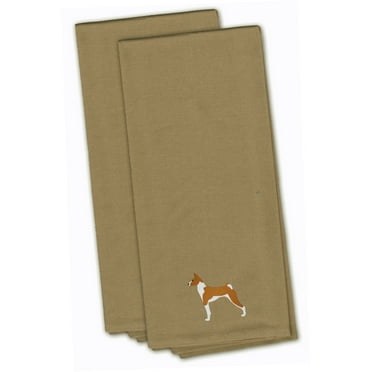 Basenji Tan Embroidered Towel Set of 2