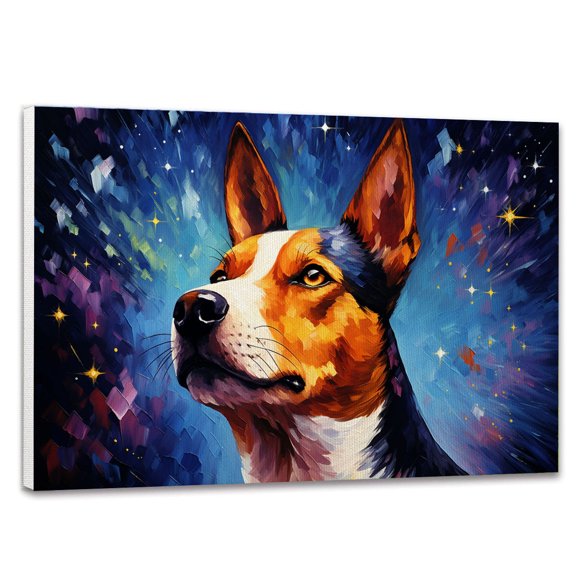 Basenji Van Gogh Starry Night Dog Print Canvas Wall Art Vintage Wall Decor Aesthetic Posters for Bedroom Bathroom Living Room Wall Art inch Unframed
