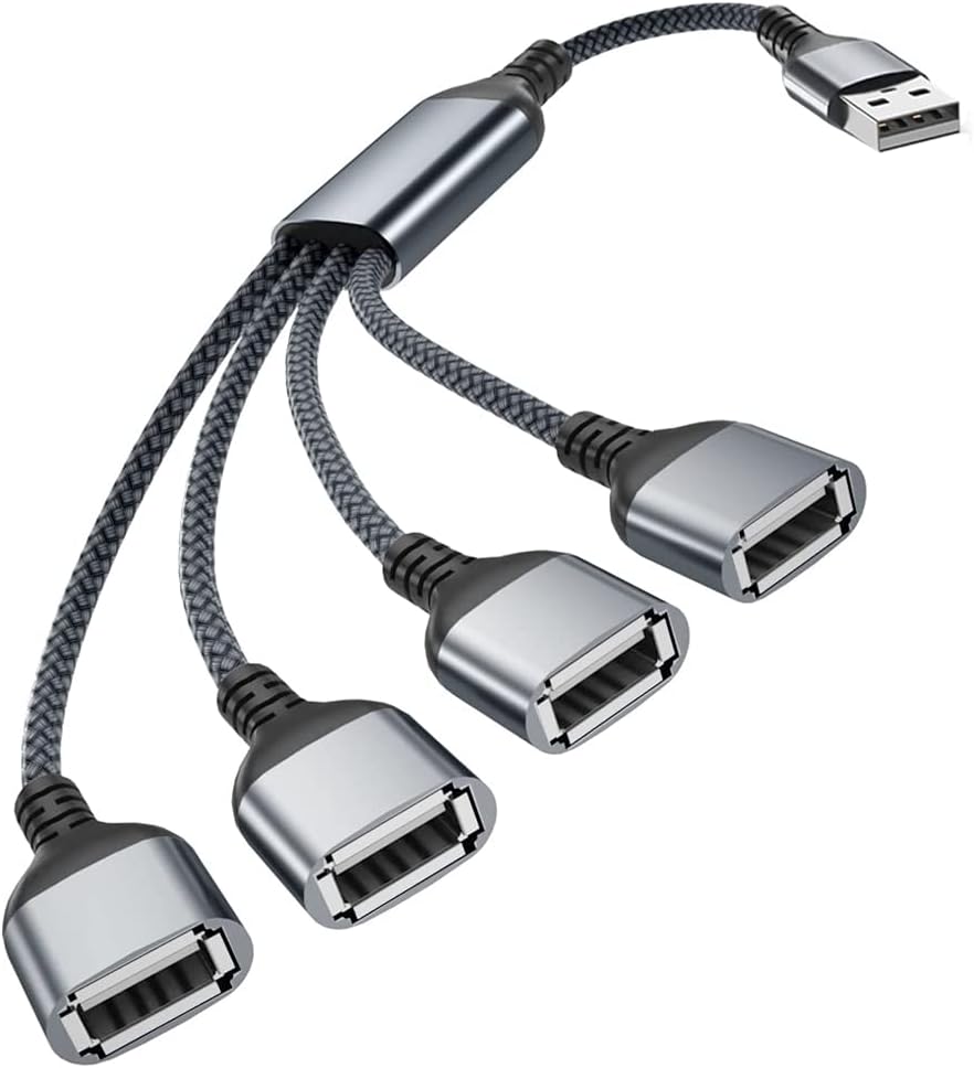 Basesailor USB Splitter Y Cable 1FT,1 Male to 4 Female USB-A Expander Hub,Multi USB Port Extender Converter,Extra Multiport Data Charger Split Adapter for Macbook,Car,Xbox One Series X/S,PS4 5,Laptop