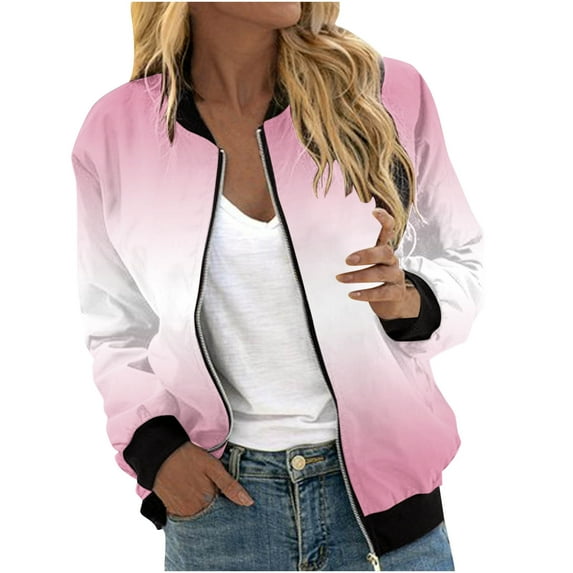 Basetball Jacket Women Causal Color Clock Zip up Coats Long Sleeve Stand Collar Fall Jackets Lightweight Outerwear Tops Fleece Hoodie Women Full Zip S-156 Pink-a L
