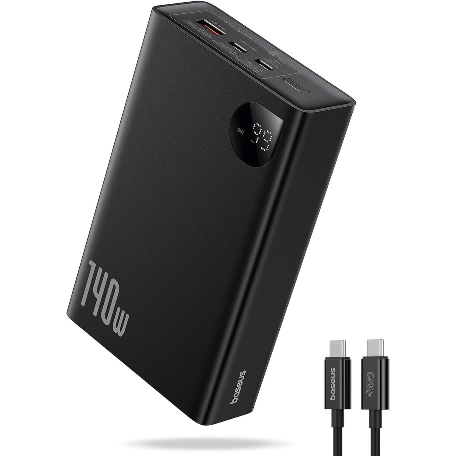 Baseus 140W Portable Charger 24000mAh Laptop Power Bank 3-Port Fast Charging USB C Battery Pack For iPhone 15 14 13, MacBook, Dell Black