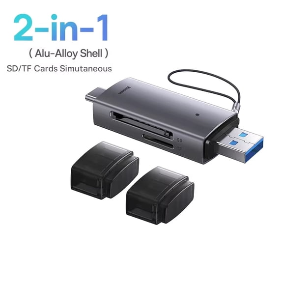 Baseus 2-in-1 USB C & USB 3.0 SD Card Reader, Micro SD TF Memory Card Reader Adapter 104MB/s High Speed, Dual Card Simultaneous Read, Supports 2TB, for Laptop Phone Tablet PC Accessories