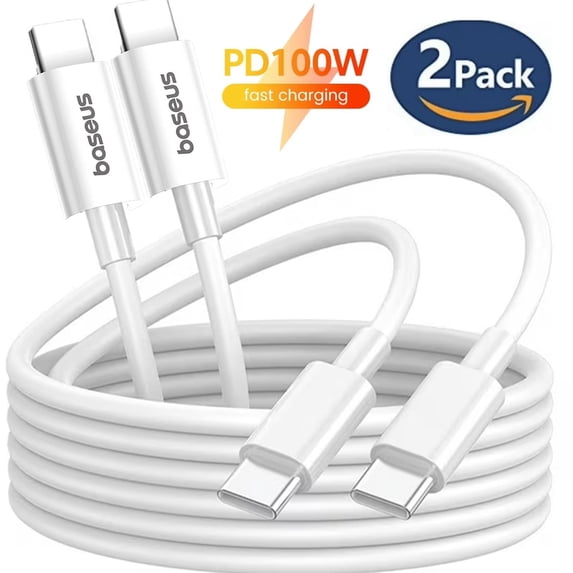 Baseus USB C Cable 2 Pack USB C to USB C Cables 3.3ft 60W Type C Charger Cord Fast Charging Cable for iPhone 16/15, Samsung Galaxy