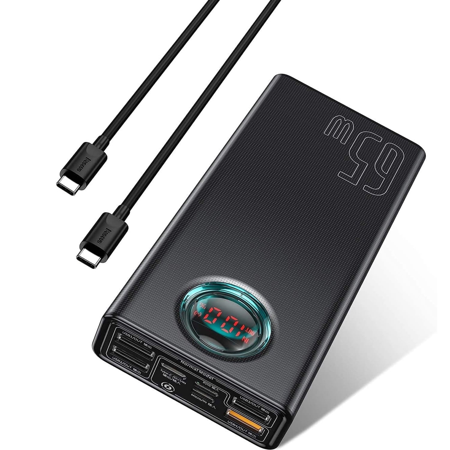 Baseus Power Bank 30000mA Portable Charger with 7-Ports & LED Display 65W Battery Pack for iPhone, Laptop, iPad, Black