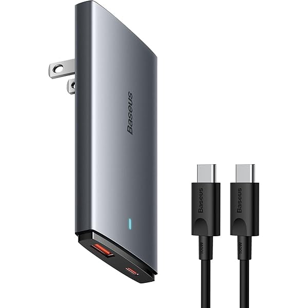Baseus 65W Flat Wall Charger, 2 Port Ultra-Slim USB C GaN Charger with Foldable Plug for MacBook, iPhone 16/15/14/13/12/11/Pro Max/XS/XR, Samsung, iPad, Steam Deck with Charging Cable