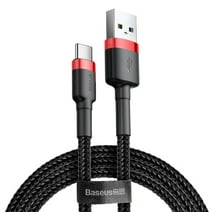 Baseus Cafule Braided USB C Cable 10ft USB-C to USB-A Charging Data Sync Cord, Black&Red, Single Pack