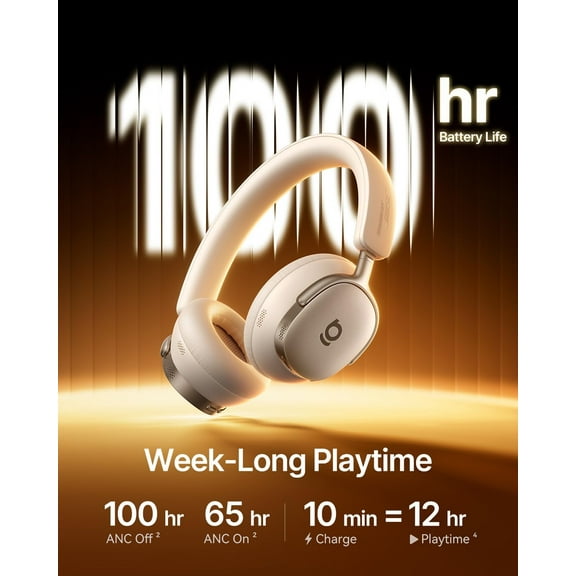 Baseus Inspire XH1 Adaptive Noise Cancelling Headphones, Hi-Res Audio, 100H Playtime, Over-Ear Wireless Bluetooth Headset for Commute, Travel & Calls, White