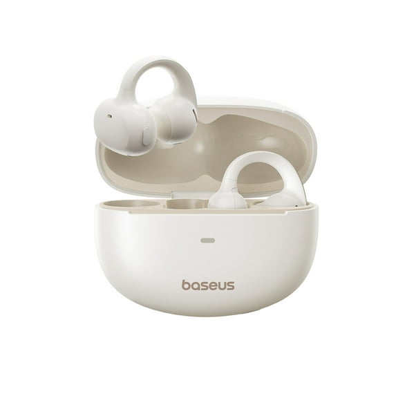 Baseus Open Ear Earbuds, Clip-On Bluetooth Earbud, Noise Cancelling Headphones, IP57 Waterproof, 40H Playtime, Bowie MC1, White