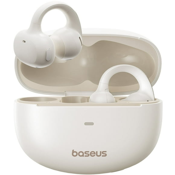 Baseus Open Ear Earbuds, Clip-On Bluetooth Earbud, Noise Cancelling Headphones, IP57 Waterproof, 40H Playtime, Bowie MC1, White