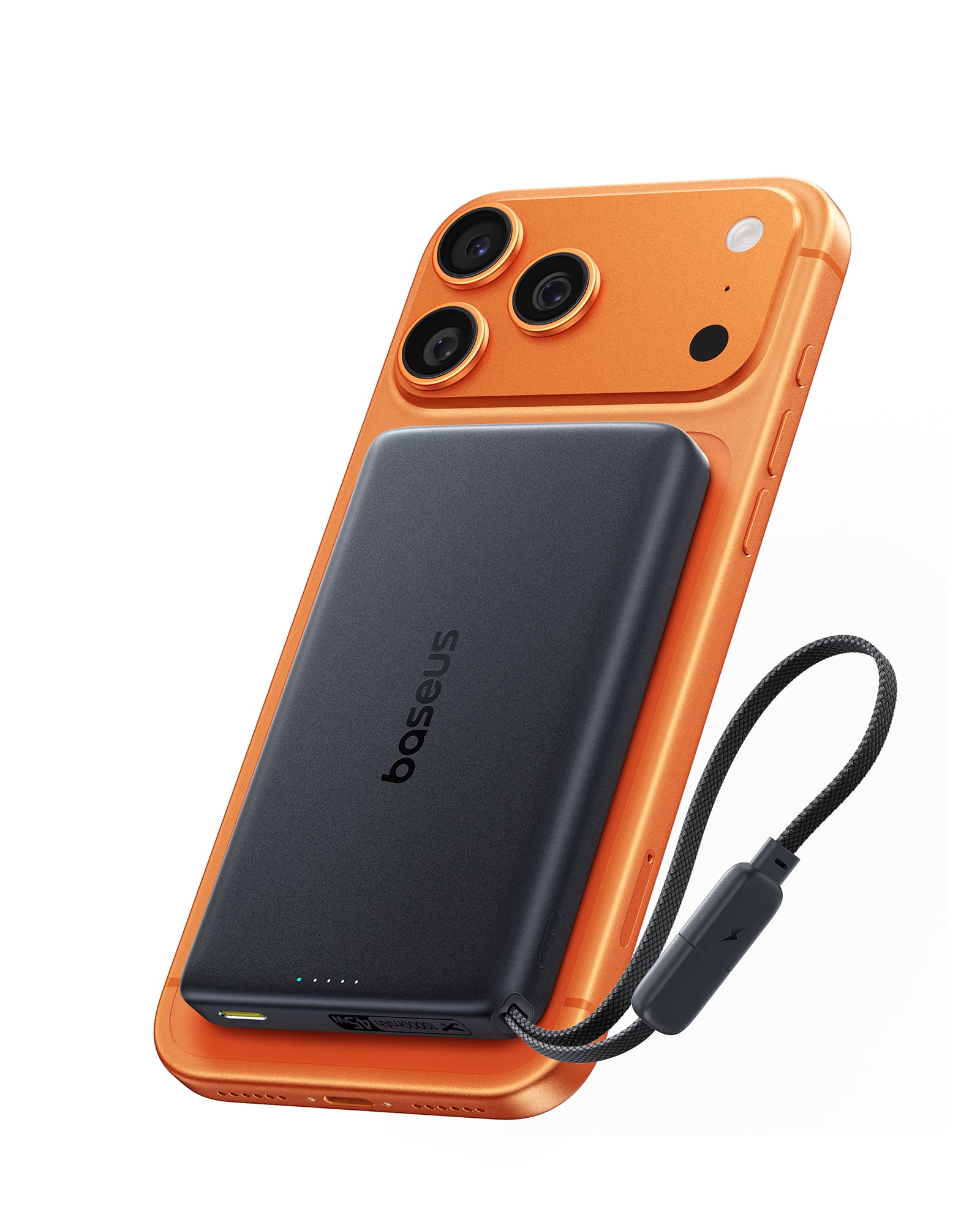 Baseus Picogo Magnetic Power Bank 10,000mAh, Qi2.2 Certified 25W Wireless Fast Charger with Built-in 45W USB-C Cable Lanyard, Slim Portable Battery Pack for iPhone 17/16/15, Travel Essential
