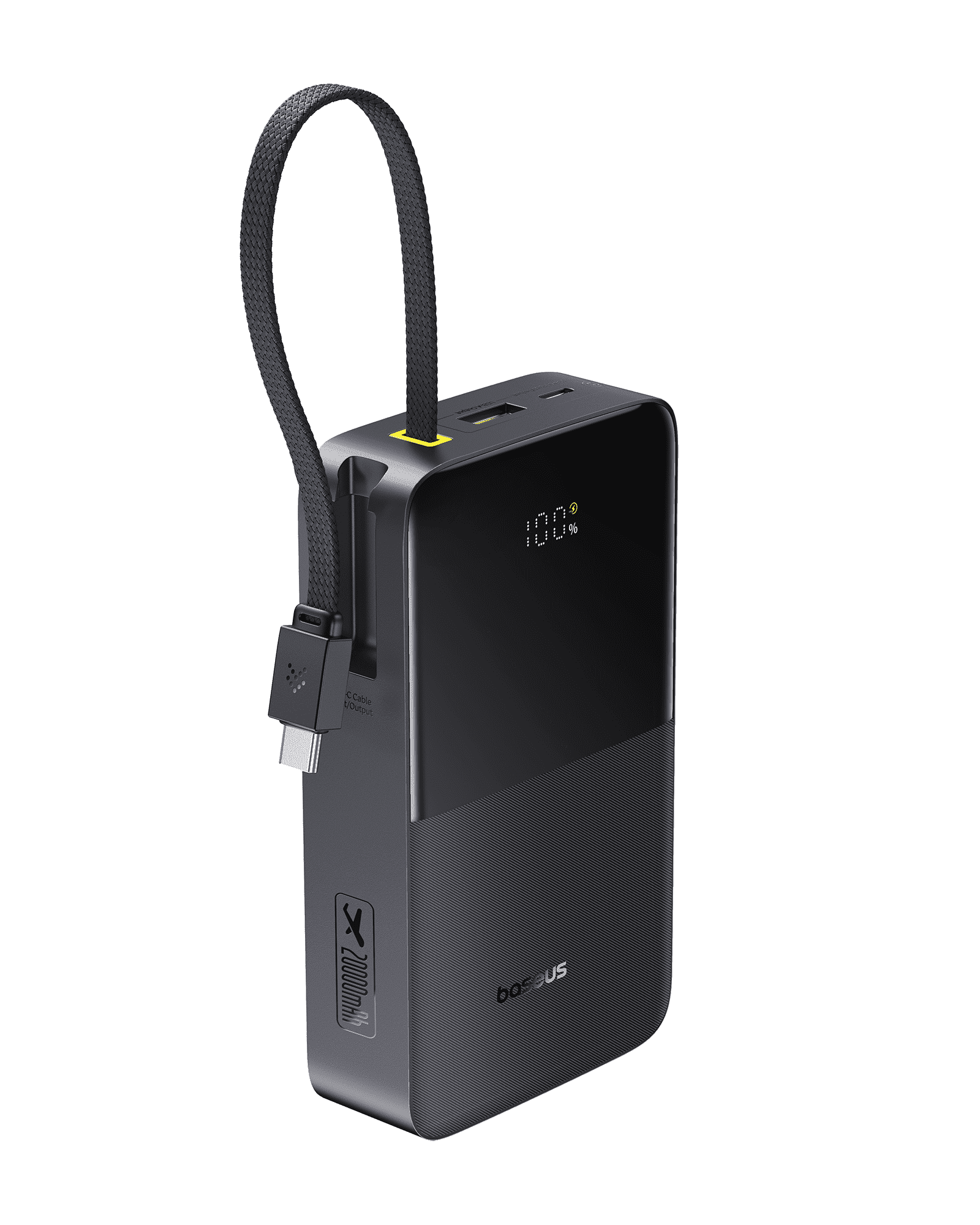 Baseus 20000mAh Power Bank with Built-in Cables, 22.5W Fast Charging Travel Essentials Battery Pack with Digital Display, Black