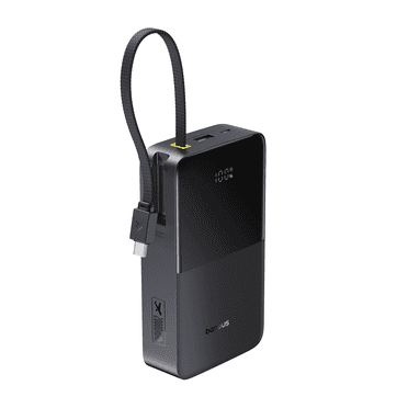 Baseus 20000mAh Power Bank with Built-in Cables, 22.5W Fast Charging Travel Essentials Battery Pack with Digital Display, Black